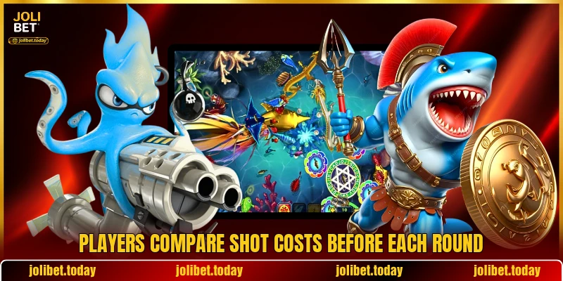 Players compare shot costs before each round Players compare shot costs before each round